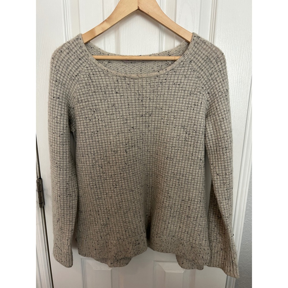 Athleta Waffle Knit Cashmere Blend Sweater Beige Speckled Scoop Neck Large